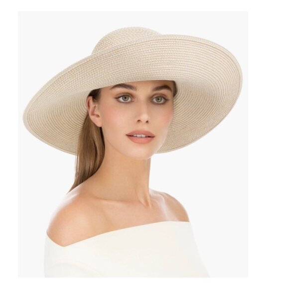 ERIC JAVITS Bella packable women's wide brim floppy sun hat with UPF 50+ NATURAL - Picture 10 of 10